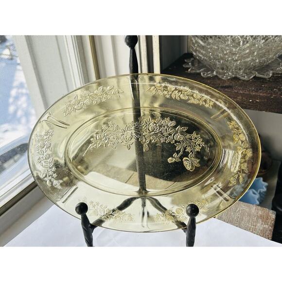 Federal Depression Glass Amber Sharon Cabbage Rose Serving Yellow Platter Plate - Picture 3 of 14